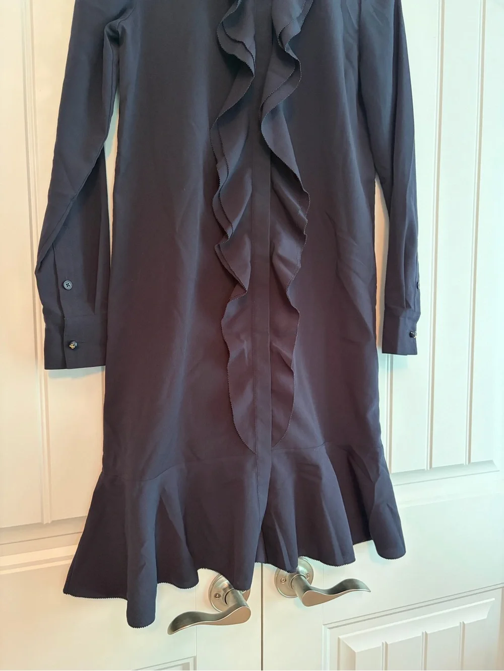 Tory Burch Jane Navy Blue Ruffle Shirt Dress Women’s Size 0 Long Sleeve